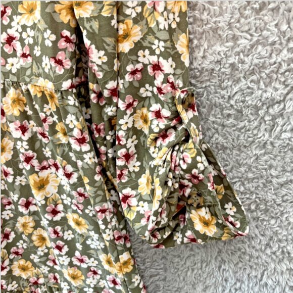 Derek Heart Floral Dress Long Sleeve Ruffle Bottom Button Up Front Large - Picture 6 of 11